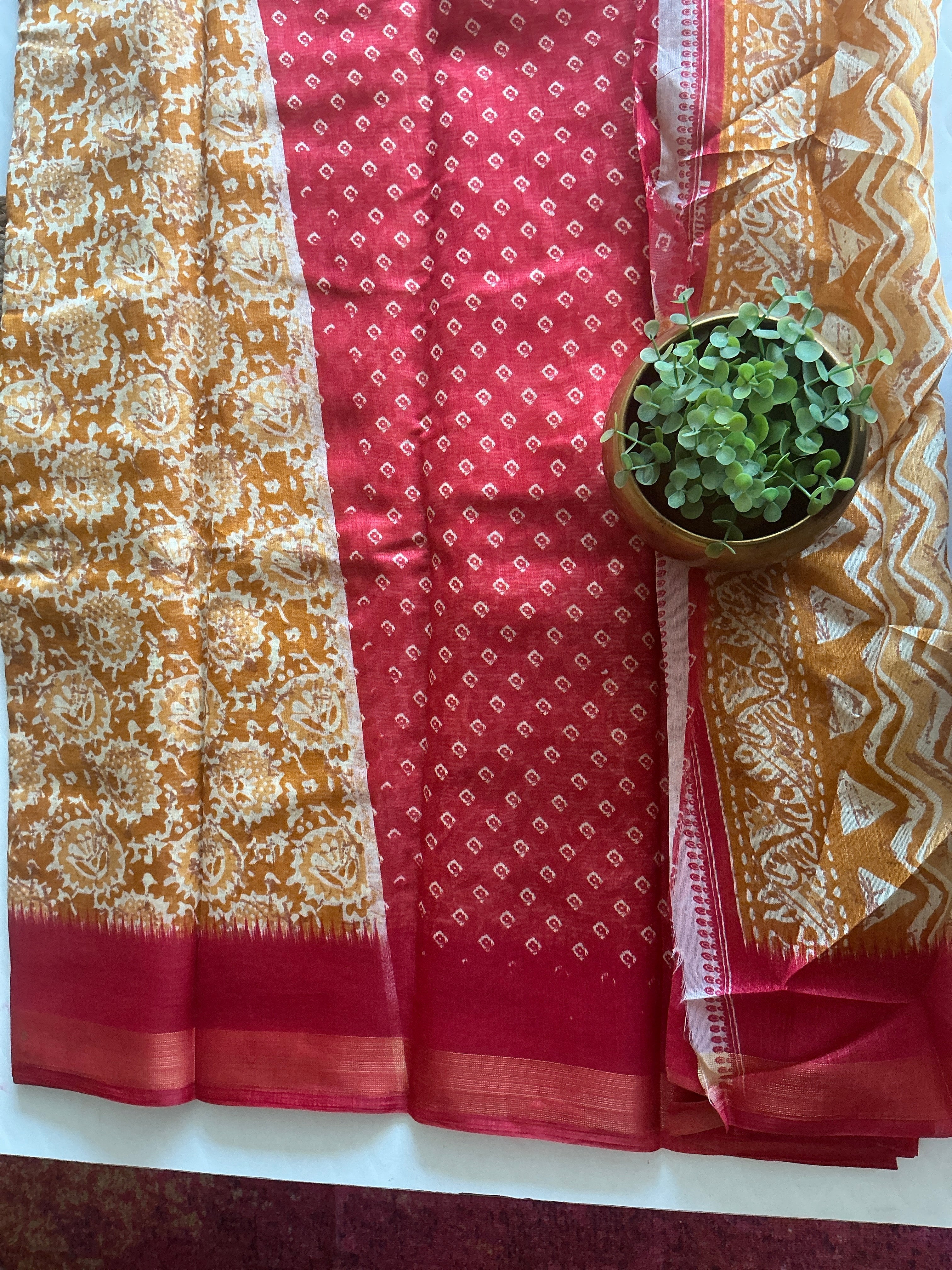 PREMIUM COTTON SILK SAREE YELLOW AND ORANGE