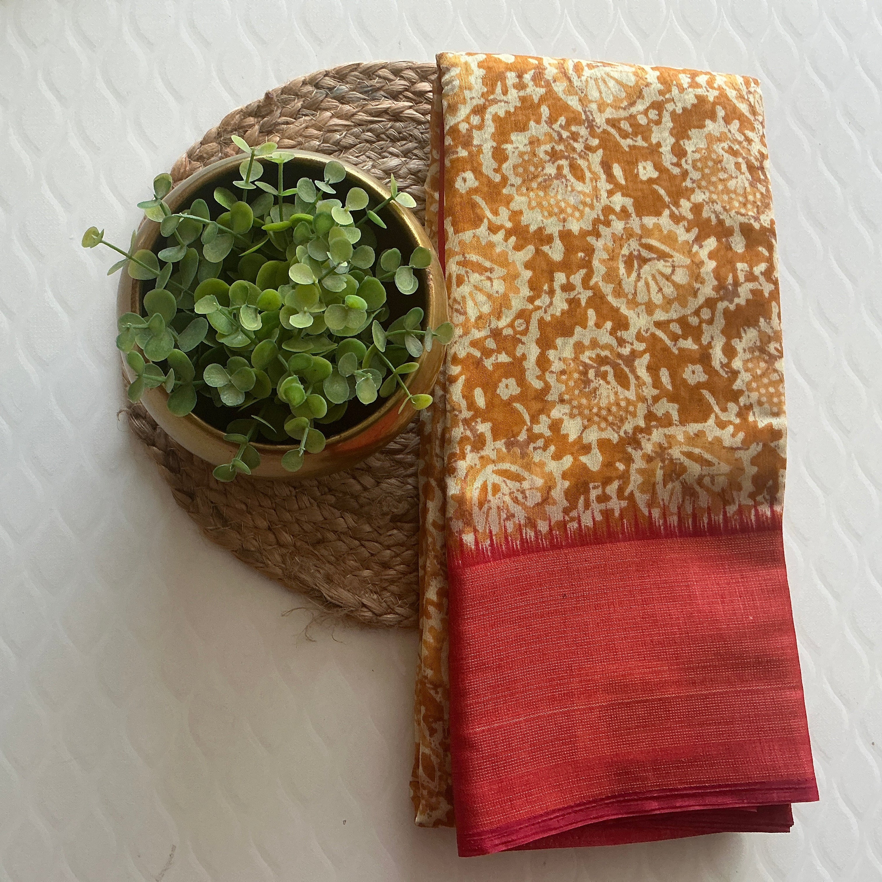 PREMIUM COTTON SILK SAREE YELLOW AND ORANGE