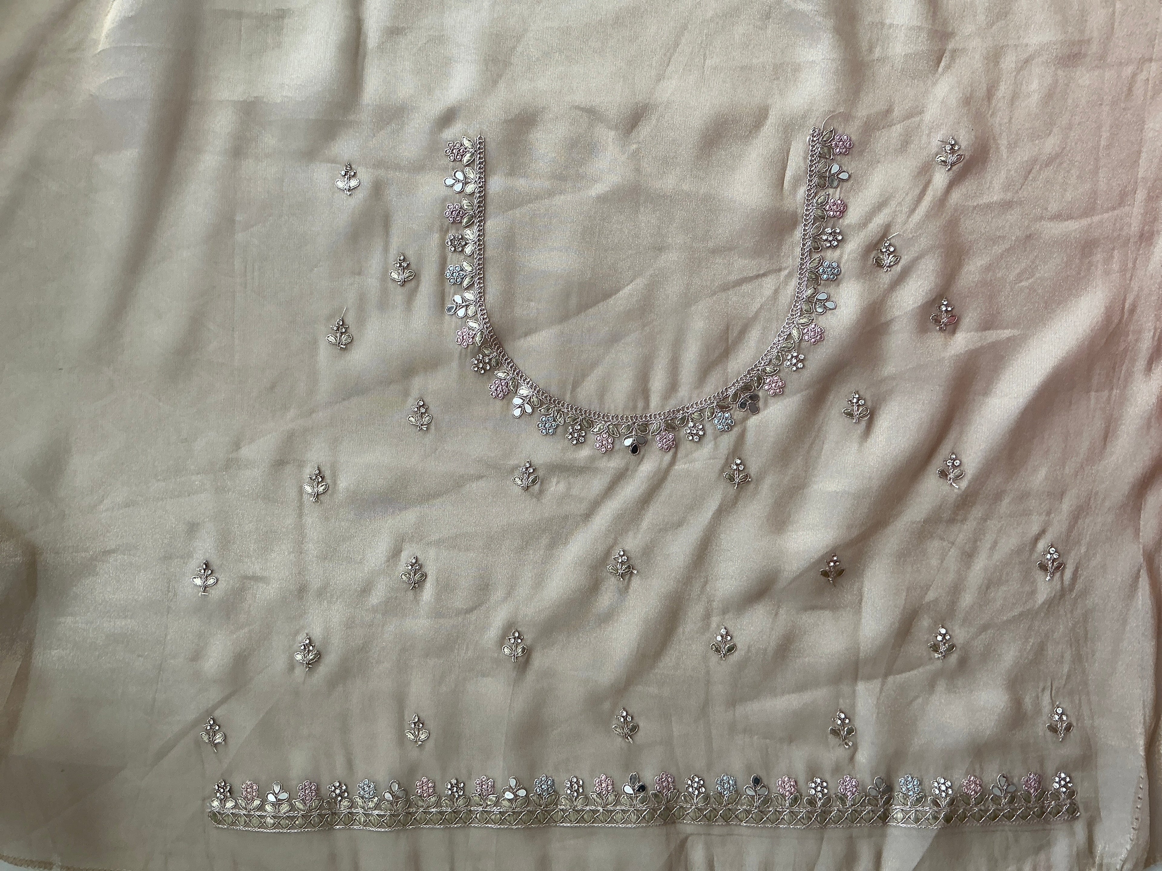 PREMIUM MIRROR WORK SAREE CREAM COLOUR