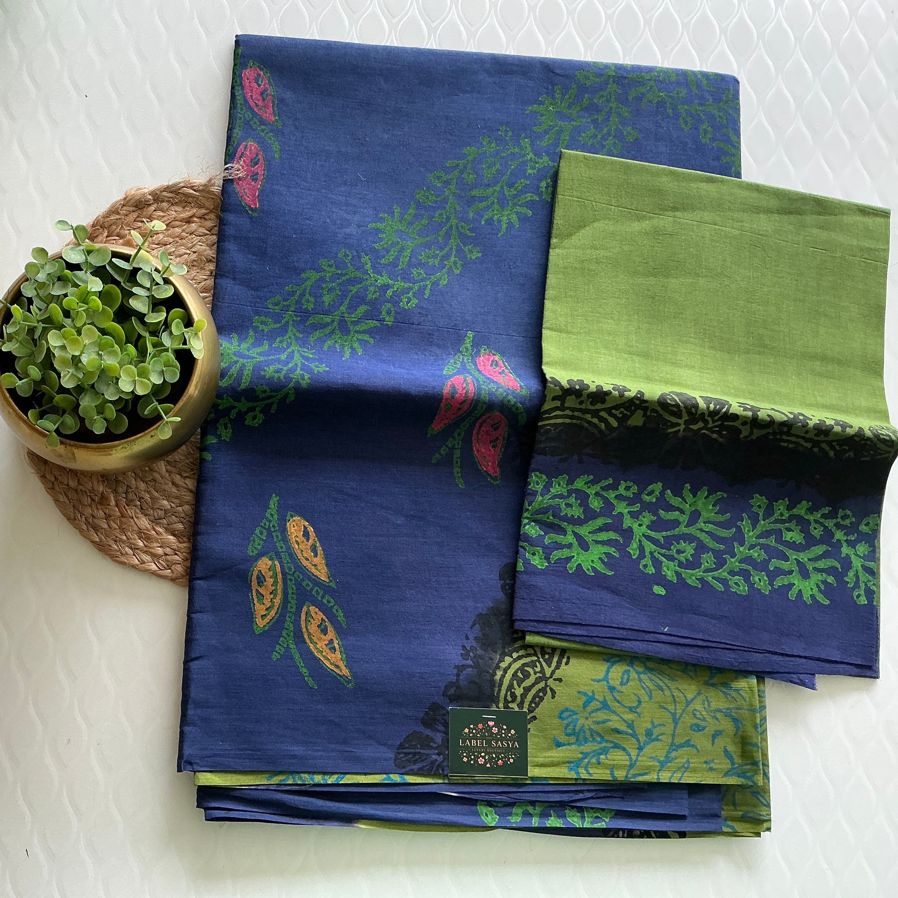 PREMIUM PURE COTTON  BLUE SAREE