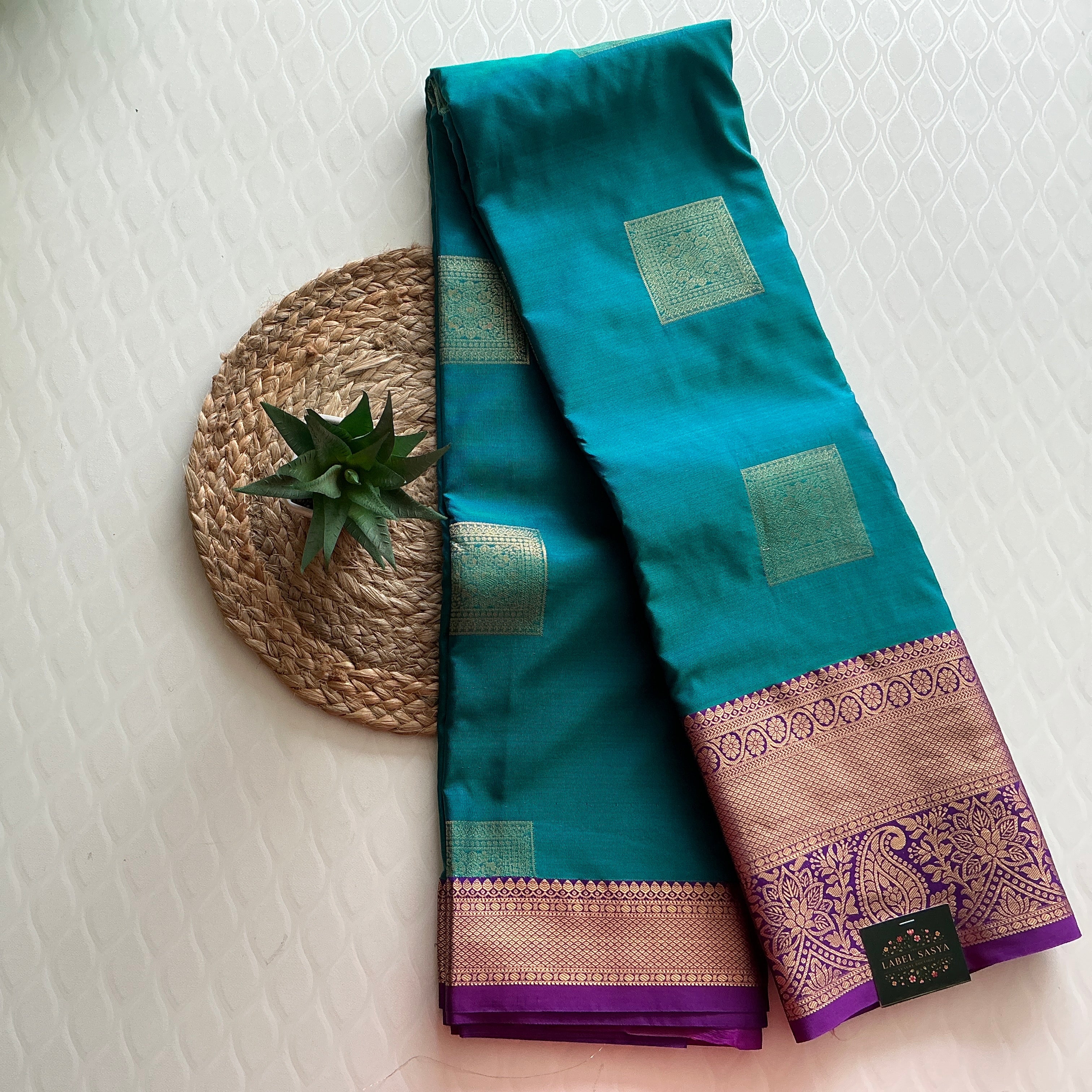 PREMIUM DHARMAVARAM PATTU SKY BLUE AND PURPLE BORDER SAREE