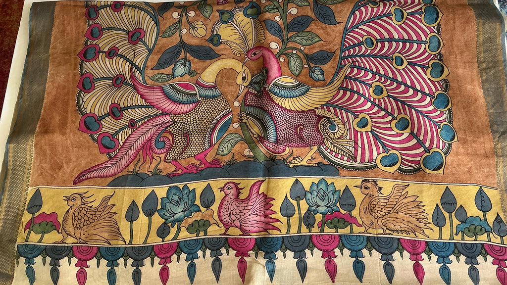 PREMIUM PURE KALANKARI SAREE MUSTED YELLOW