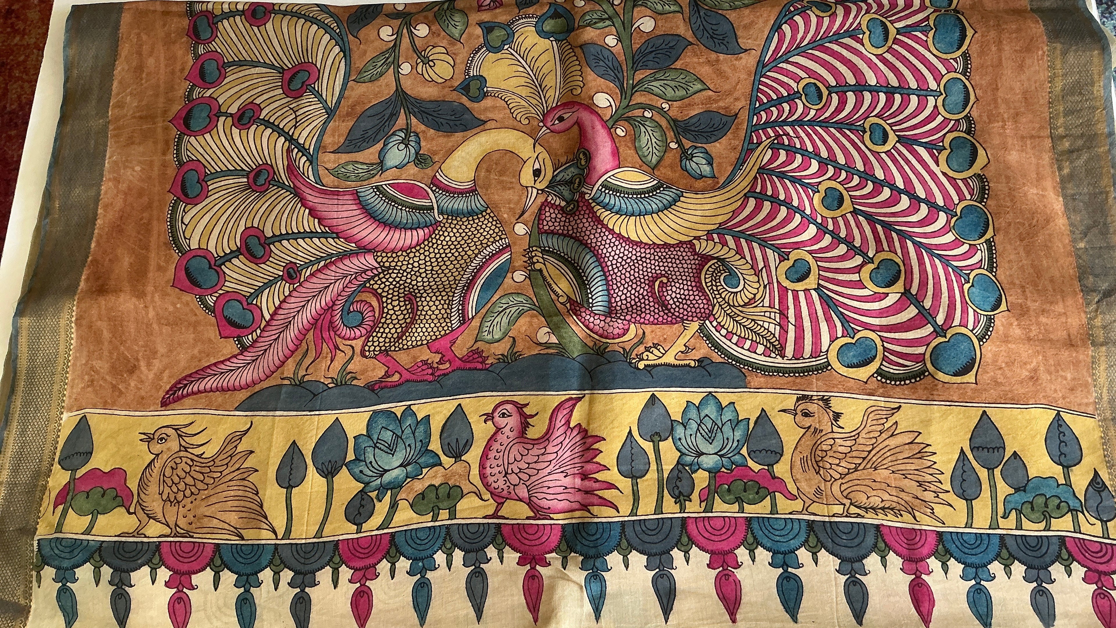 PREMIUM PURE KALANKARI SAREE MUSTED YELLOW