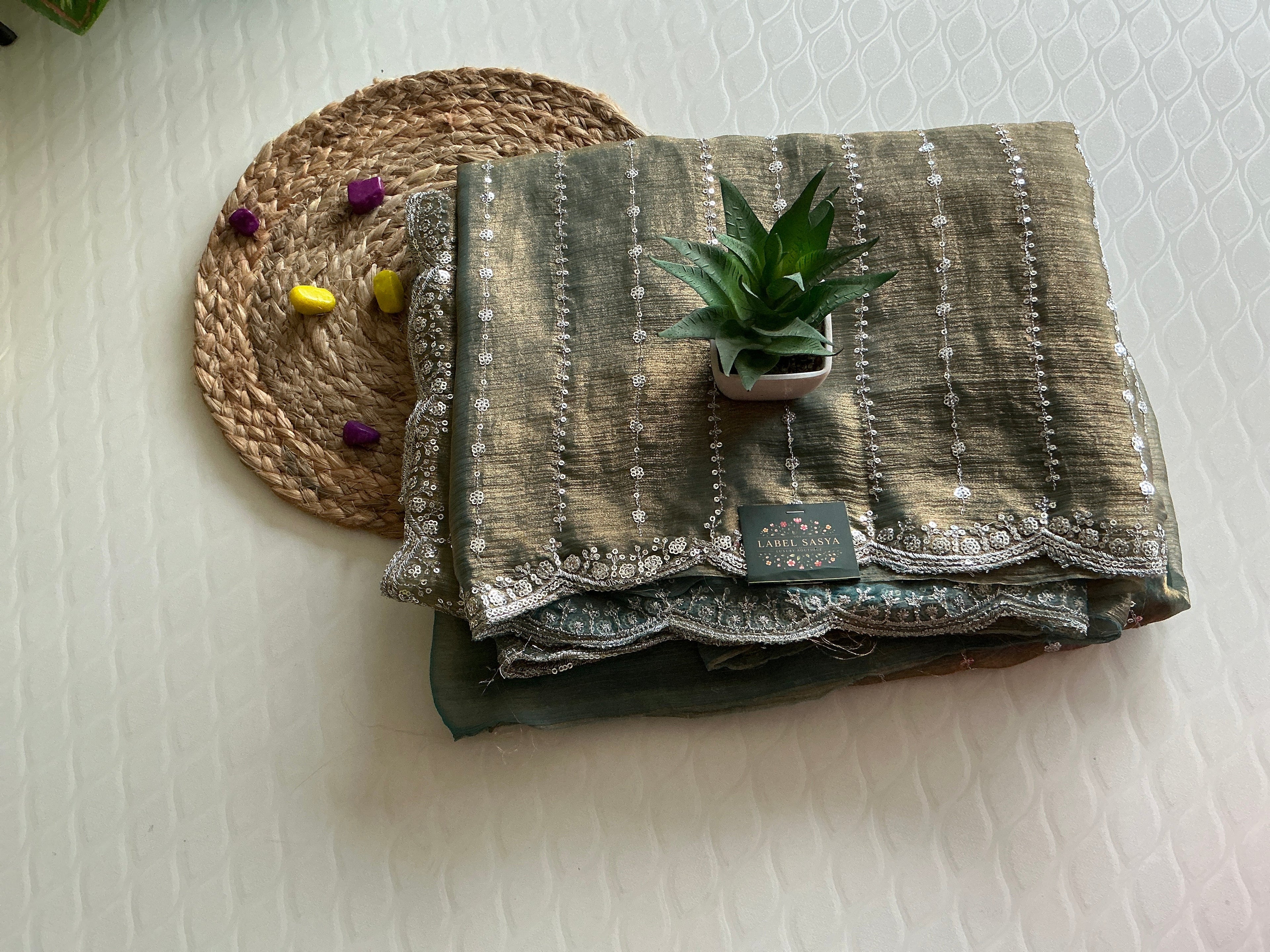 DESIGNER FANCY TISSUE  SKY BLUE SAREE