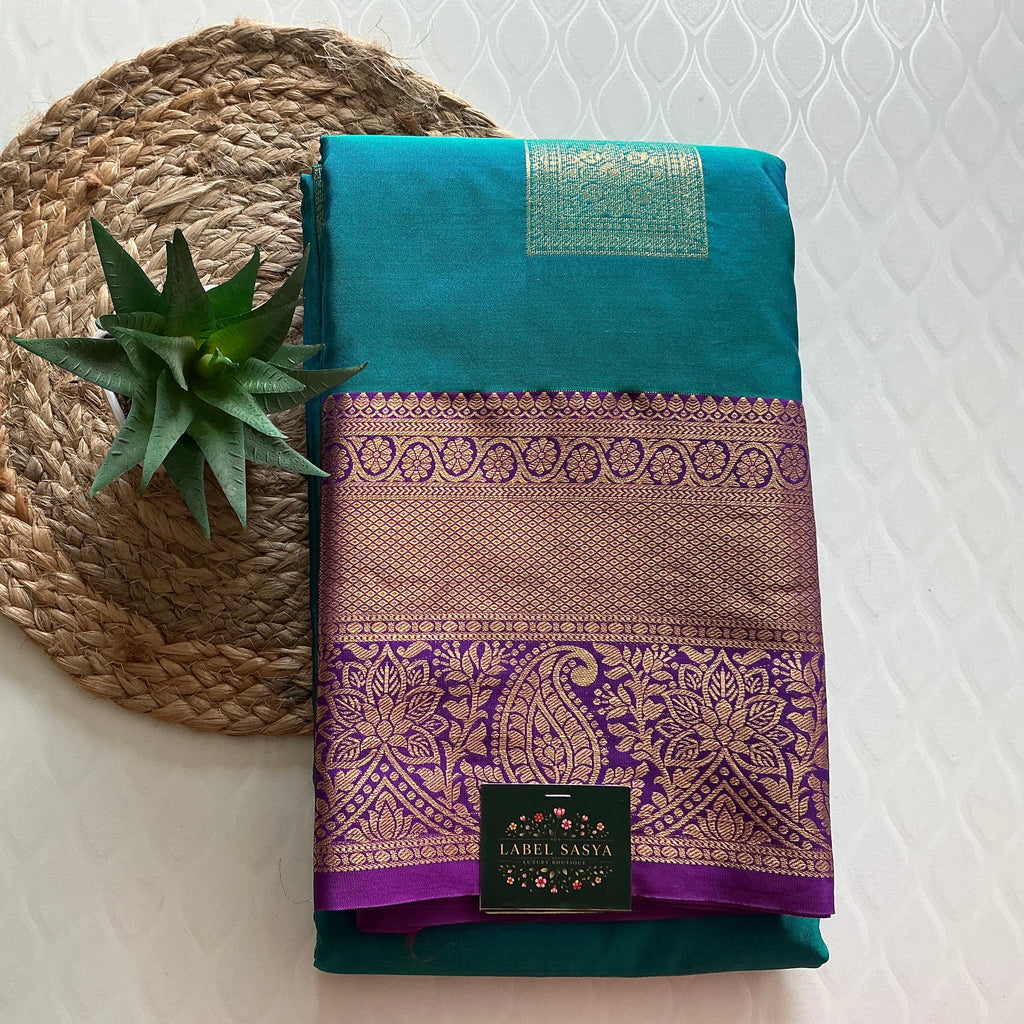 PREMIUM DHARMAVARAM PATTU SKY BLUE AND PURPLE BORDER SAREE