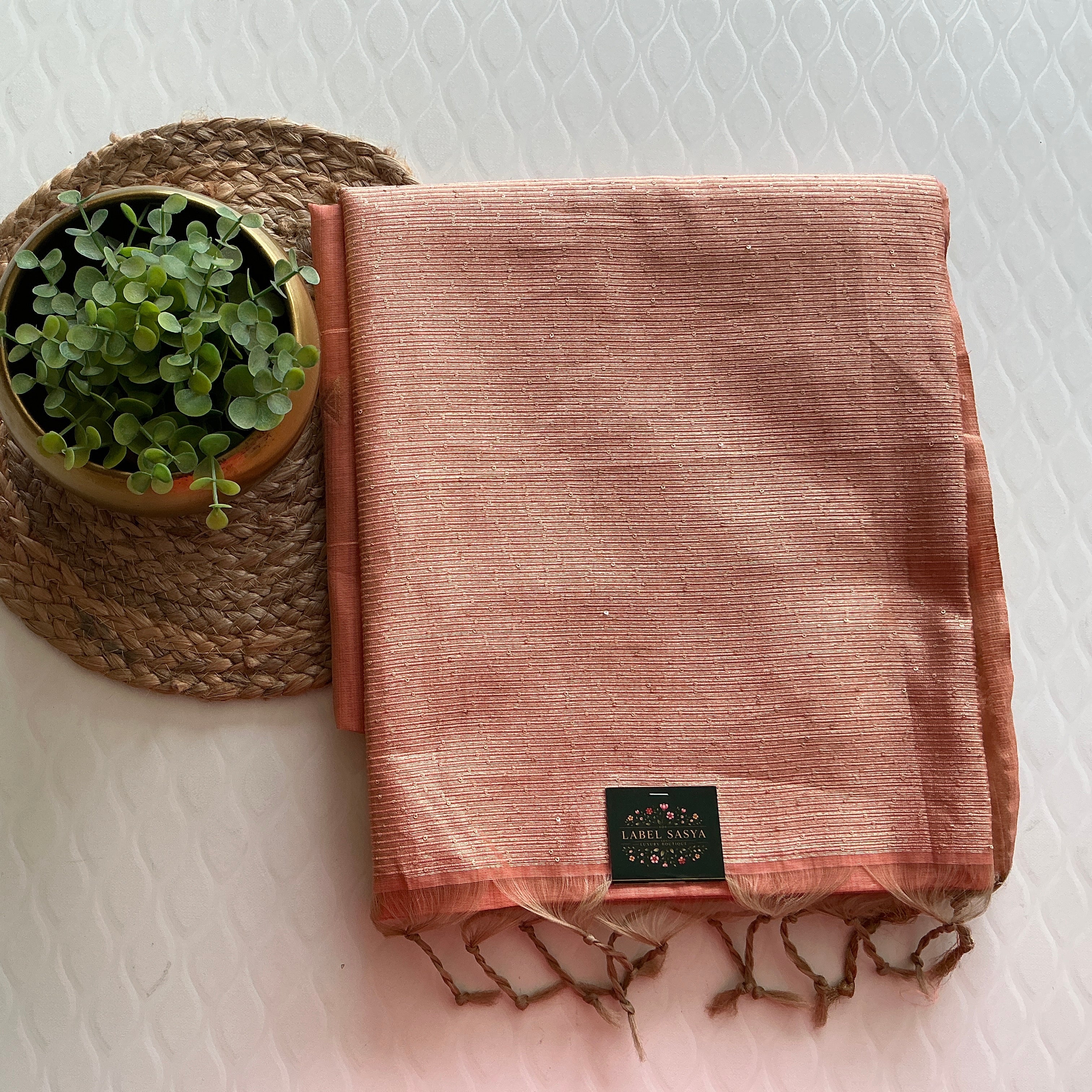 PREMIUM JAMDANI  MUL COTTON  PEACH AND ORANGE SAREE