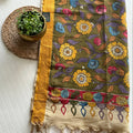 PREMIUM KALANKARI PESARA GREEN AND GOOLD BORDER DUPATTA