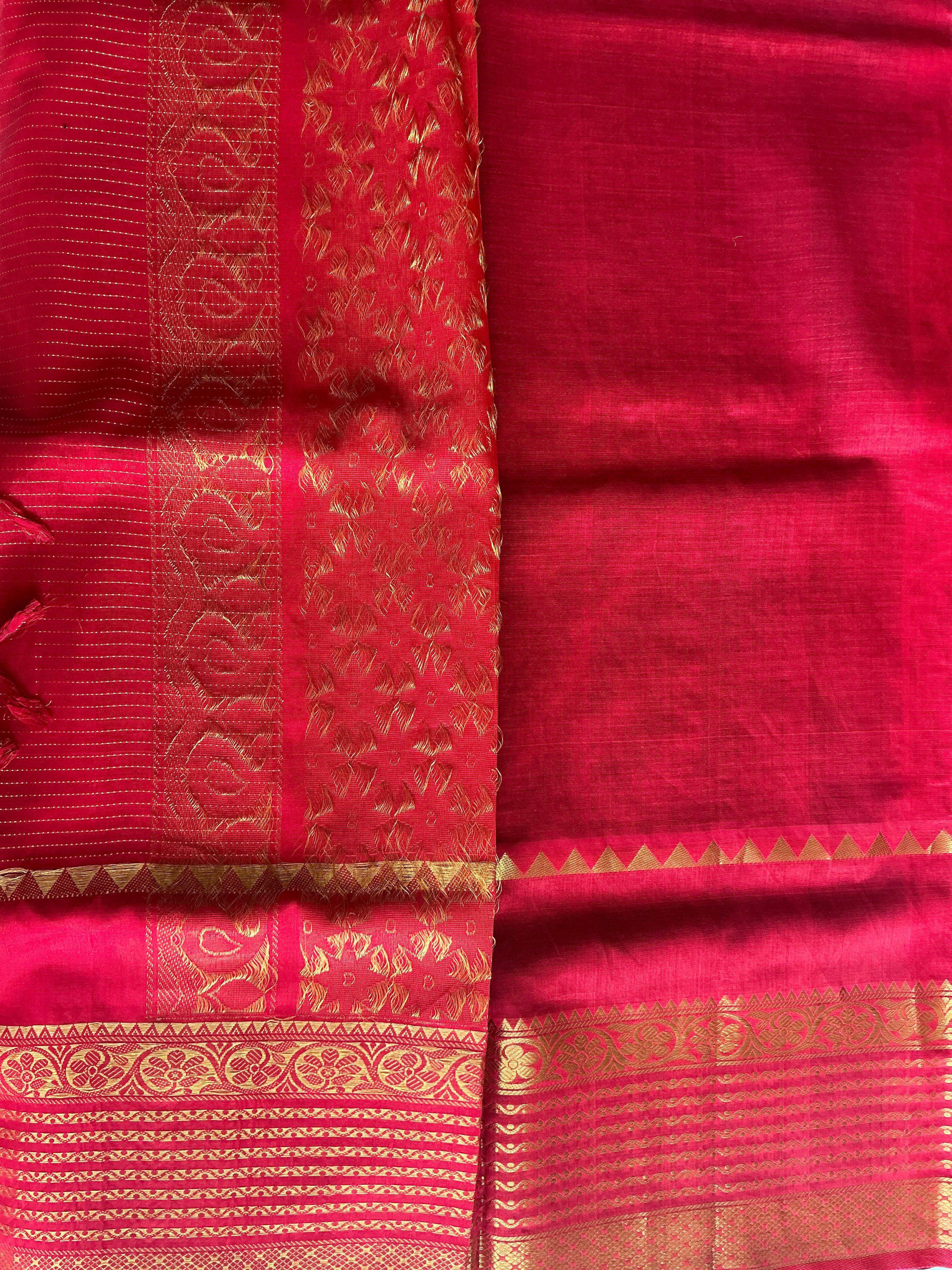 PREMIUM  MANGALAGIRI PATTU BLACK AND RED BUTTAS SAREE