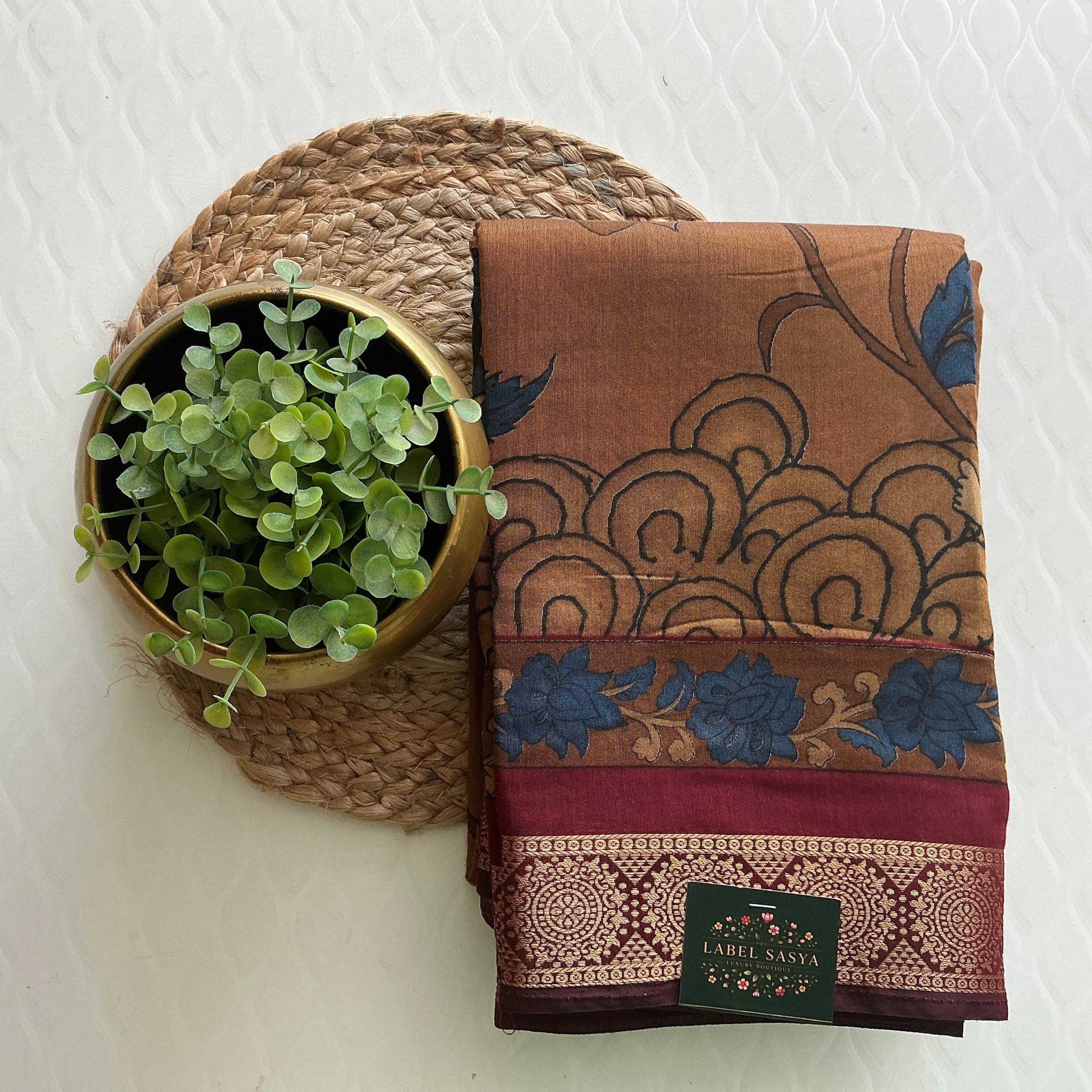 PREMIUM PURE CHANDERI BROWN AND MAROON BORDER SAREE