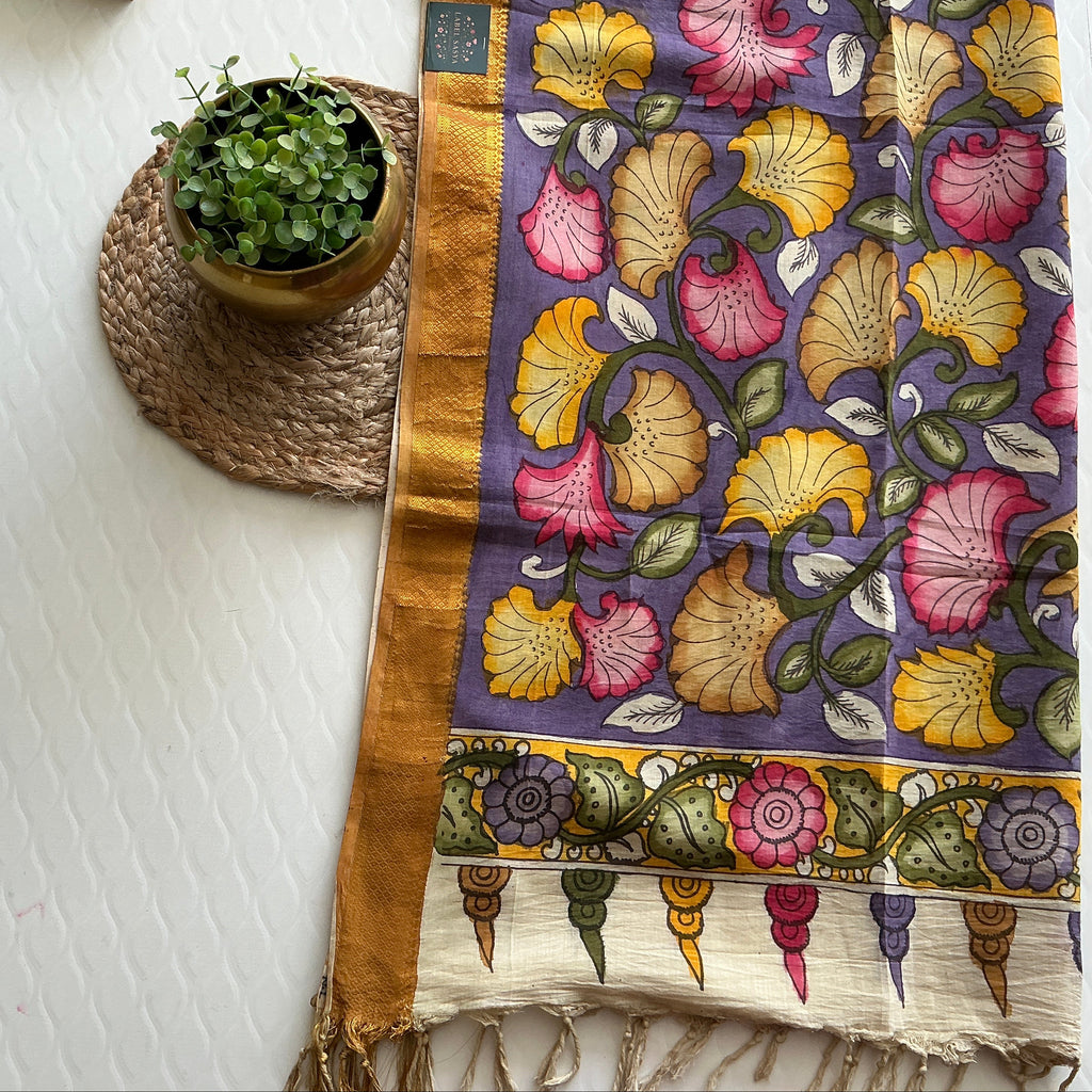 PREMIUM KALANKARI PURPLE AND GOLD BORDER DUPATTA