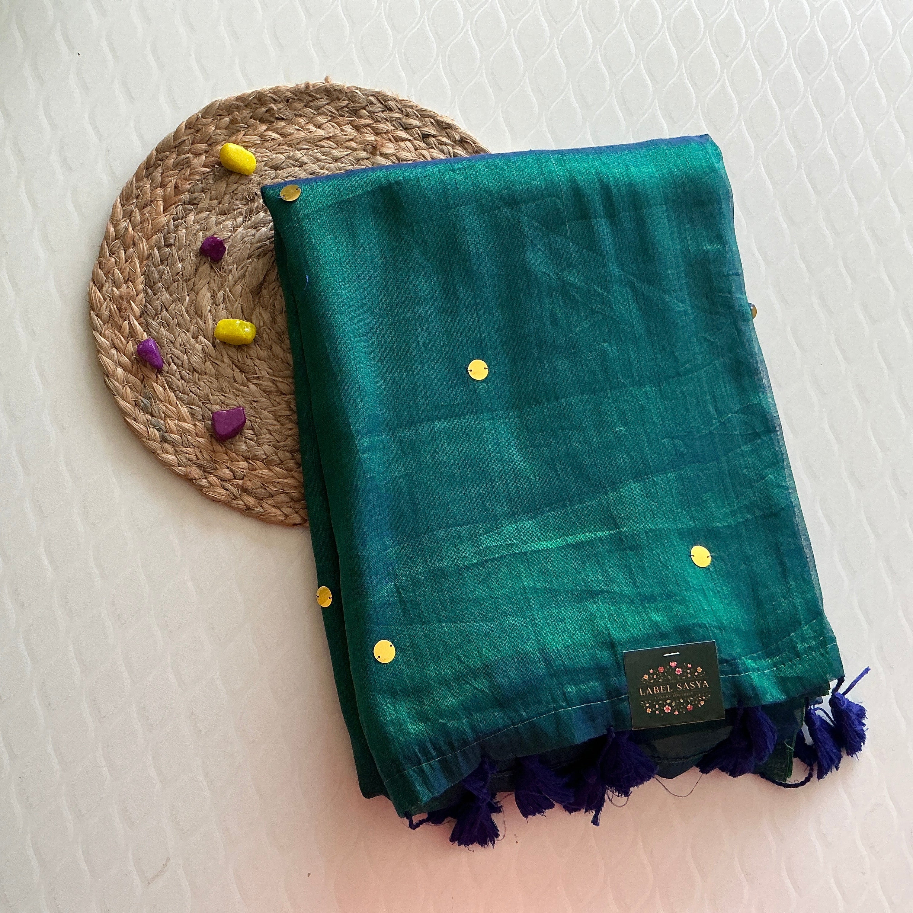PREMIUM GINI TISSUE PEACOCK BLUE SAREE