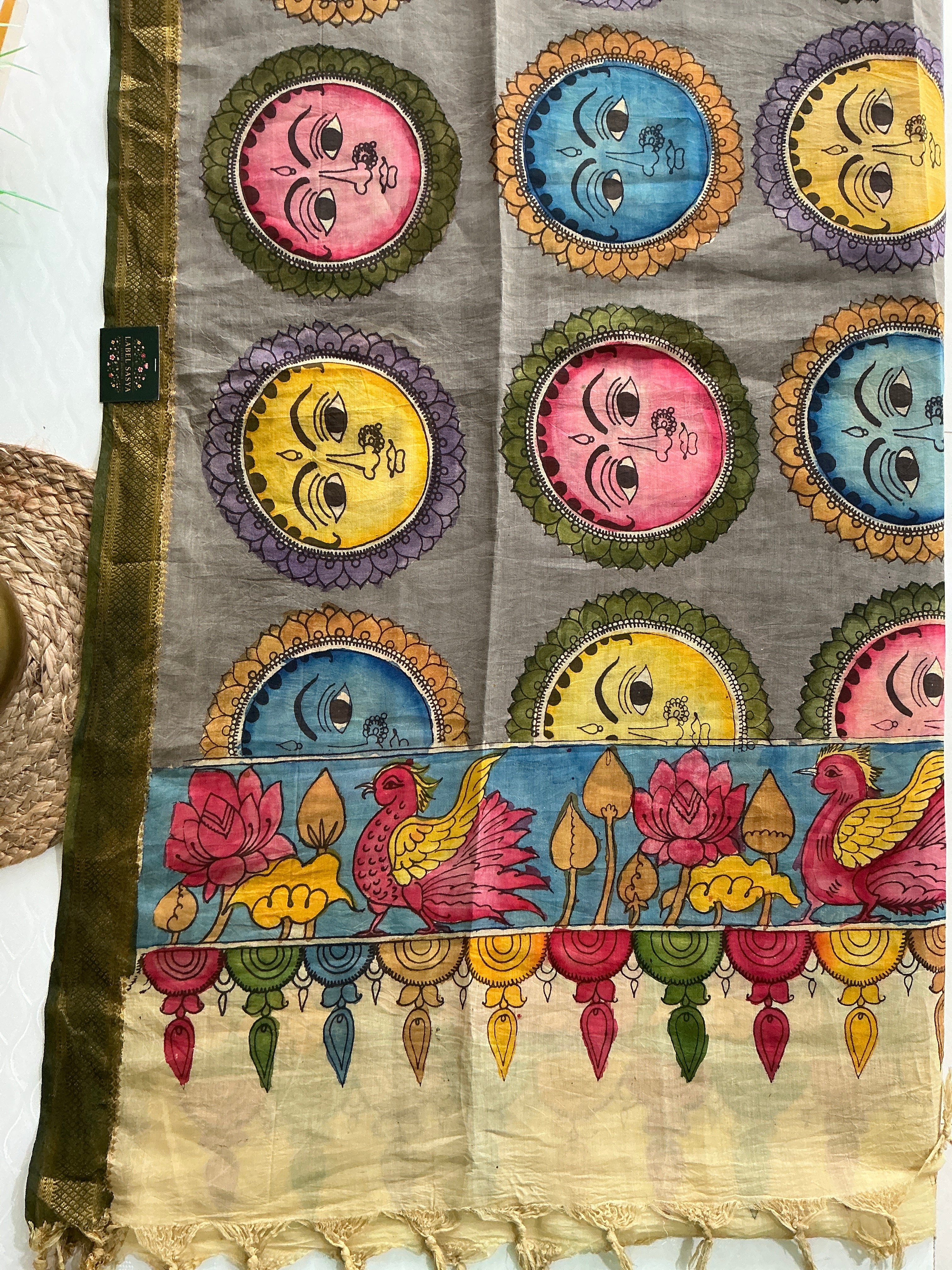 PREMIUM KALANKARI DUPATTA CEMENT AND GREEN BORDER