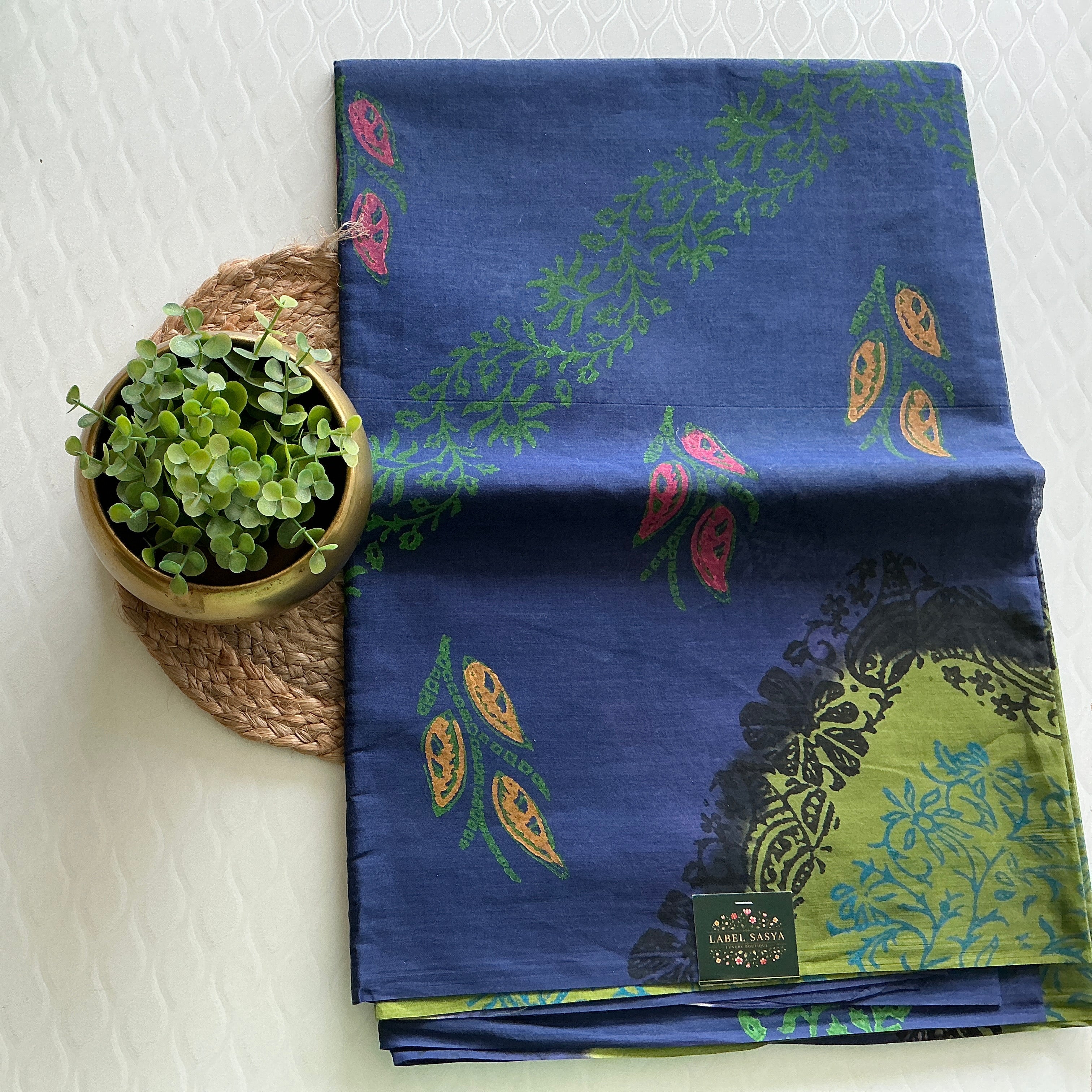 PREMIUM PURE COTTON  BLUE SAREE