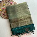ROYAL BLUE KANCHI PATTU SAREE WITH TEAL BLUE ZARI BORDER
