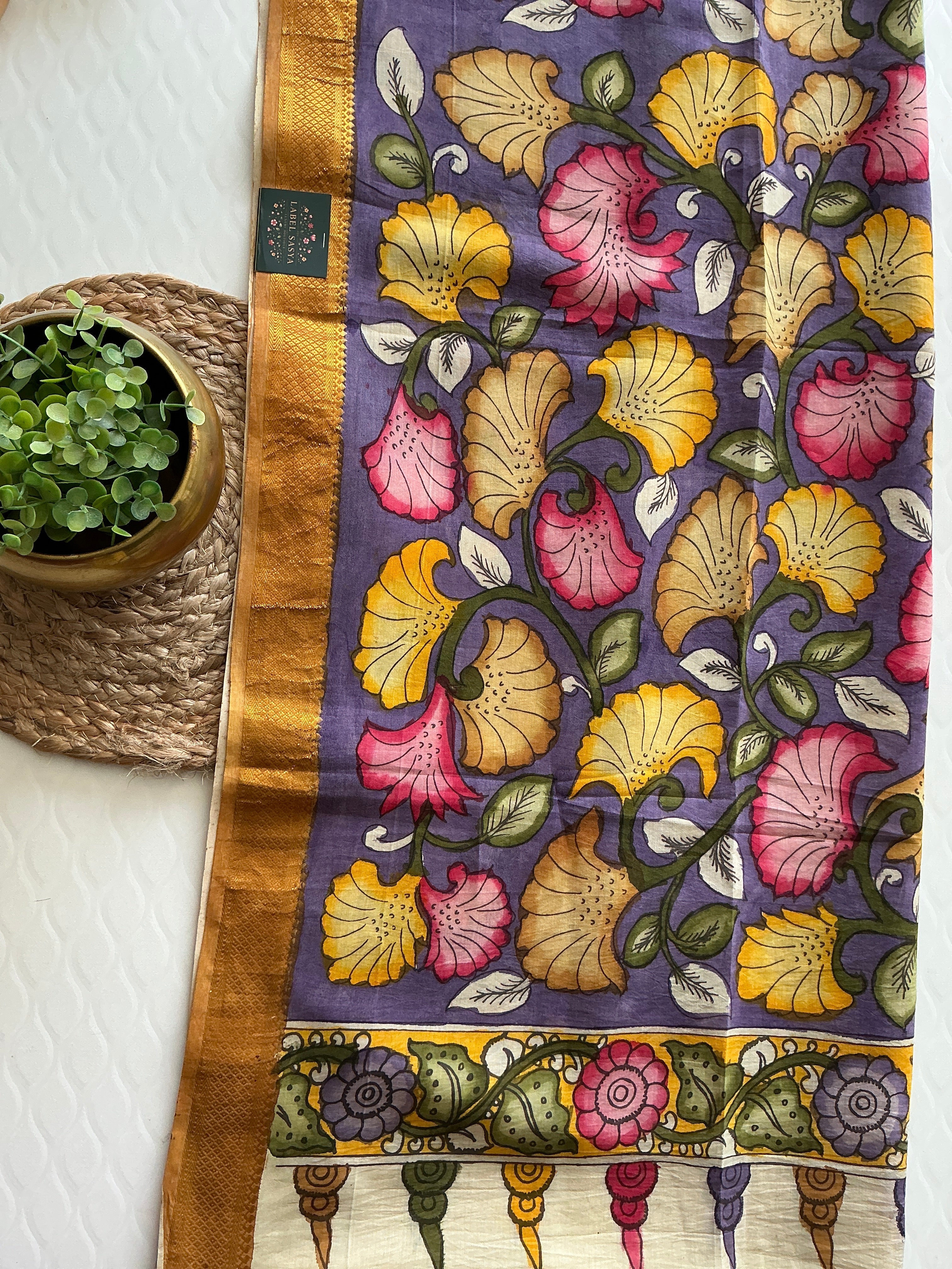PREMIUM KALANKARI PURPLE AND GOLD BORDER DUPATTA