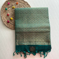 PREMIUM KANCHI  PATTU SAREE DARK BROWAN AND SKY BLUE BUTTAS