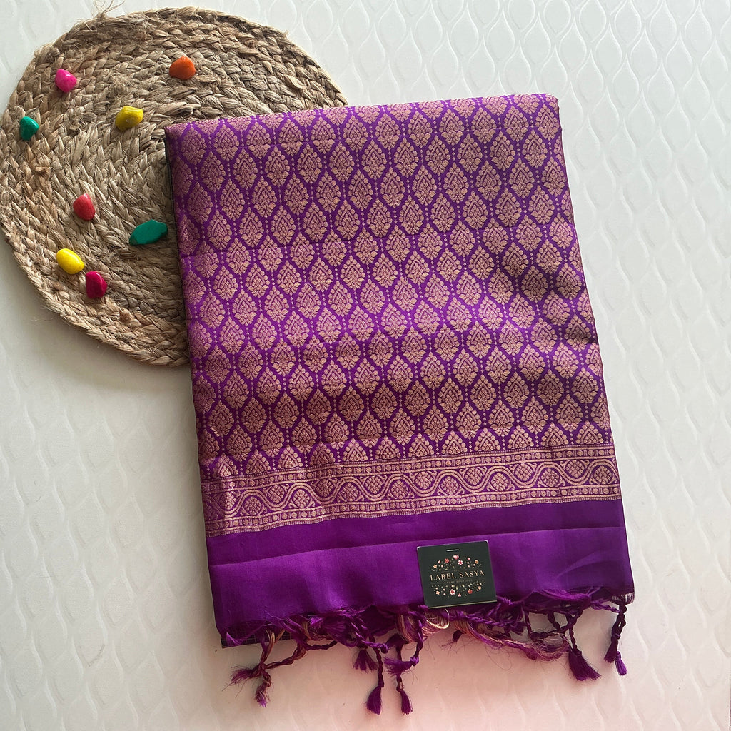 TRADITIONAL TEAL BLUE  AND PURPLE KNCHI  BUTTAS PATTU SAREE