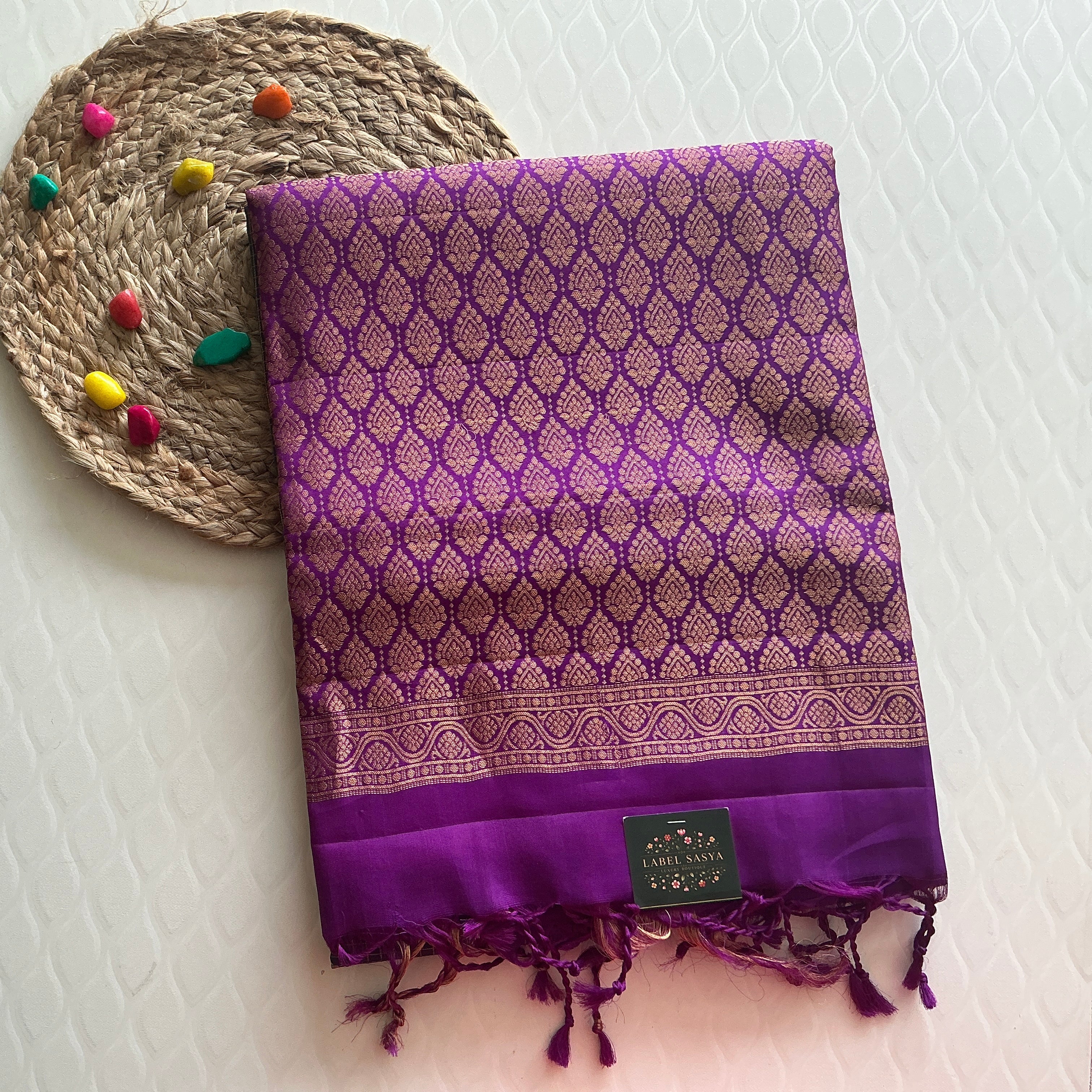 TRADITIONAL TEAL BLUE  AND PURPLE KNCHI  BUTTAS PATTU SAREE