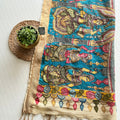 PREMIUM PURE KALANKARI BLUE AND OFF WHITE BORDER DUPATTA