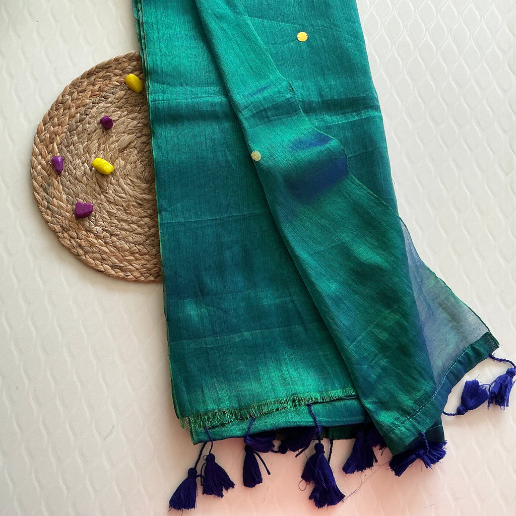 PREMIUM GINI TISSUE PEACOCK BLUE SAREE