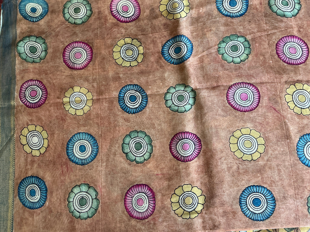 PREMIUM PURE KALANKARI SAREE MUSTED YELLOW