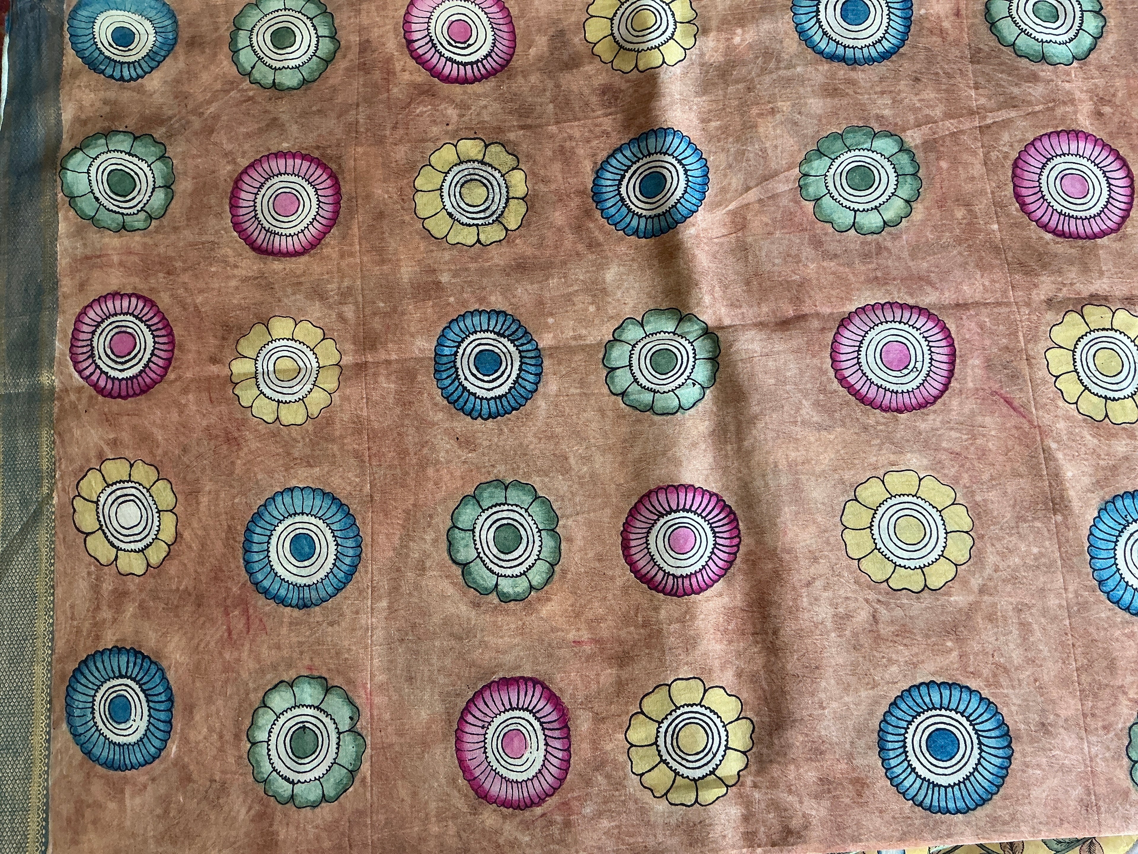 PREMIUM PURE KALANKARI SAREE MUSTED YELLOW