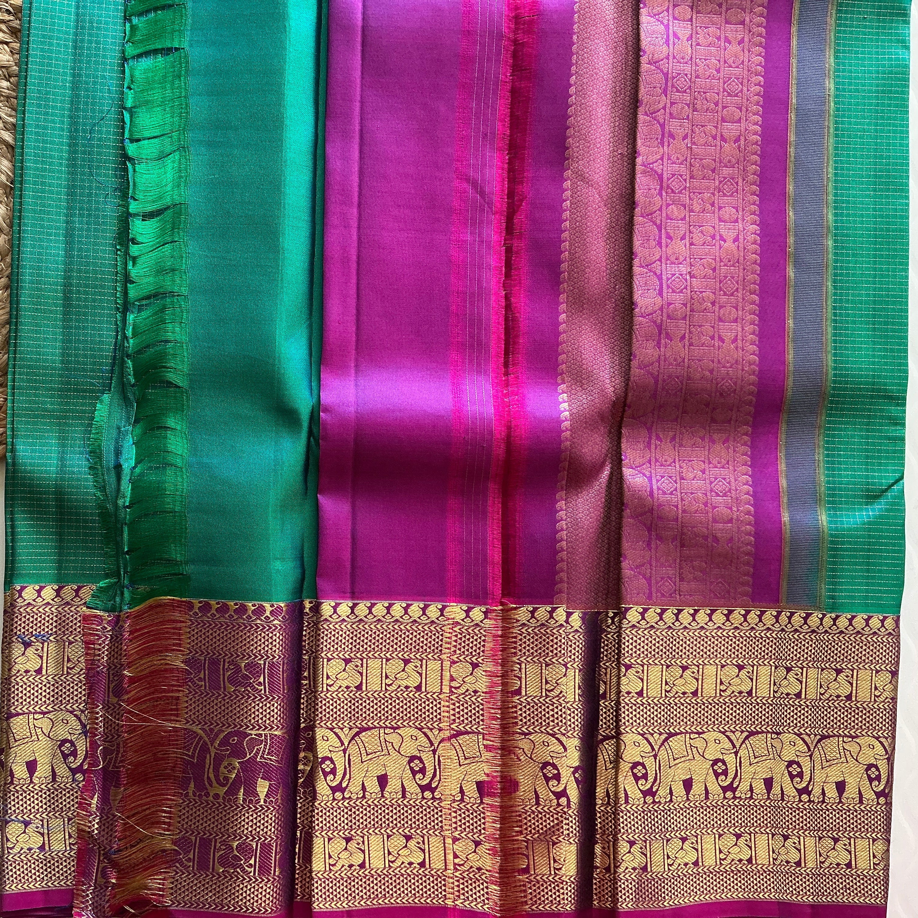 ROYAL BLUE VINTAGE CHECKS PATTU SAREE WITH PURRPLE ZARI BORDER