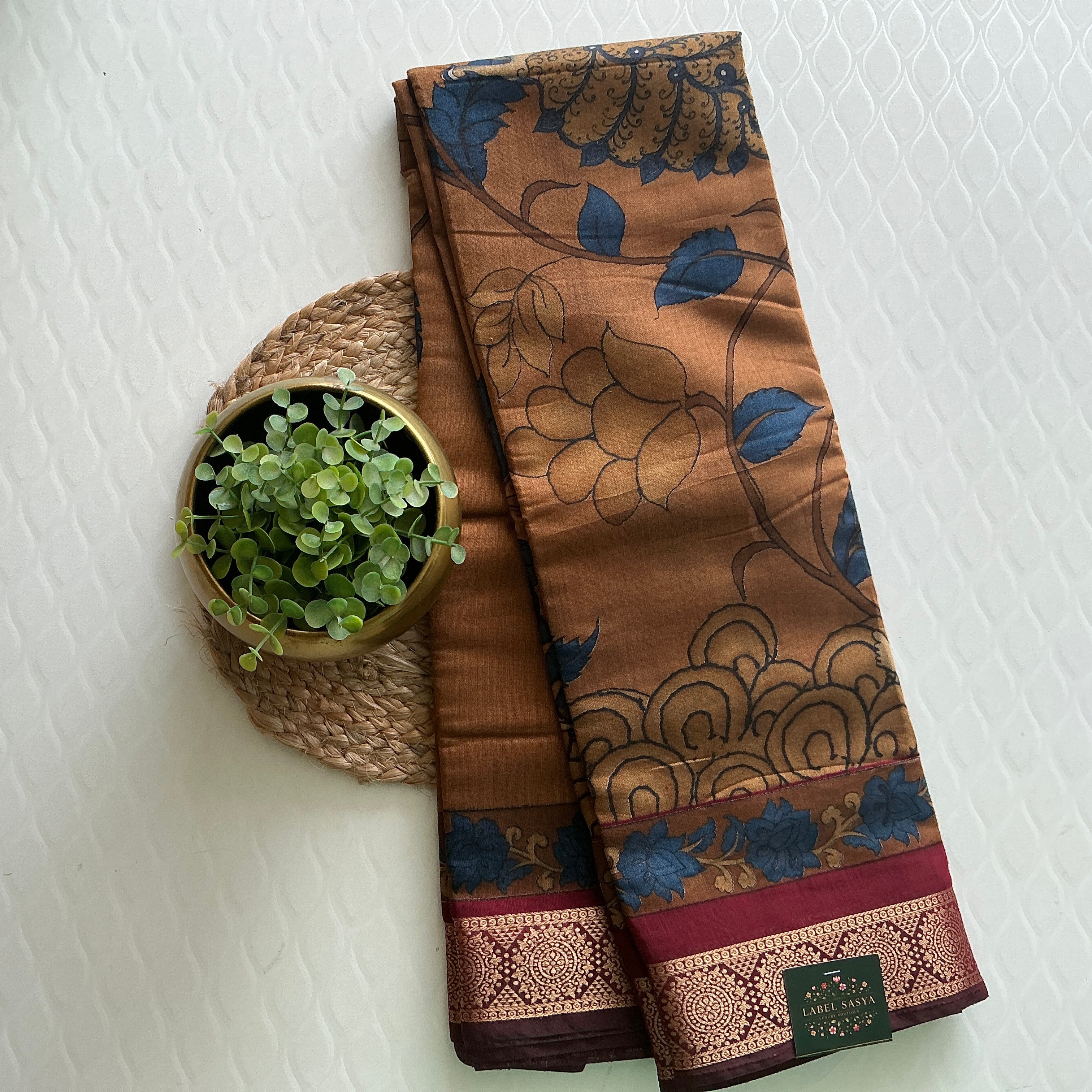 PREMIUM PURE CHANDERI BROWN AND MAROON BORDER SAREE