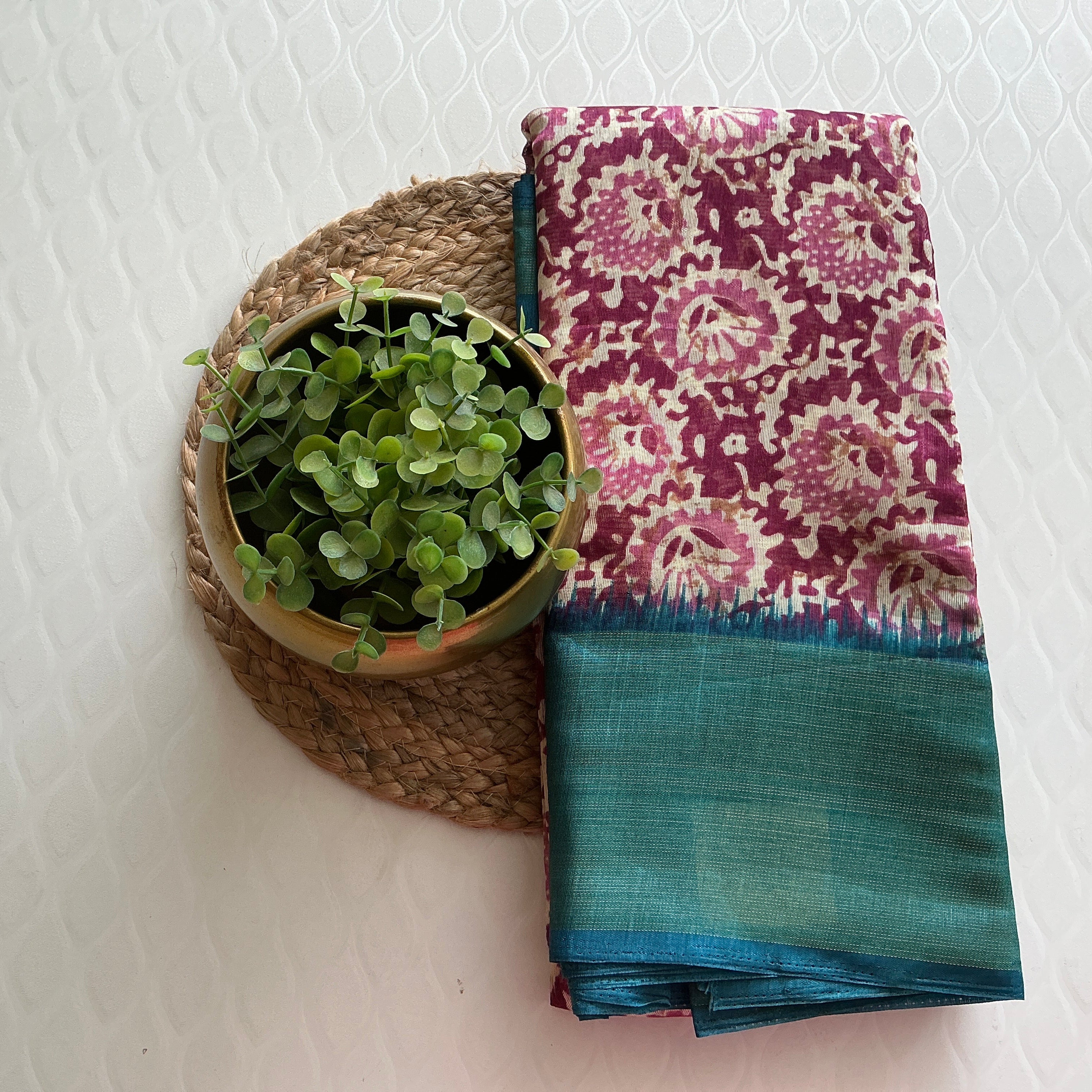 PREMIUM COTTON SILK SAREE MEGENTA AND BLUE BORDER