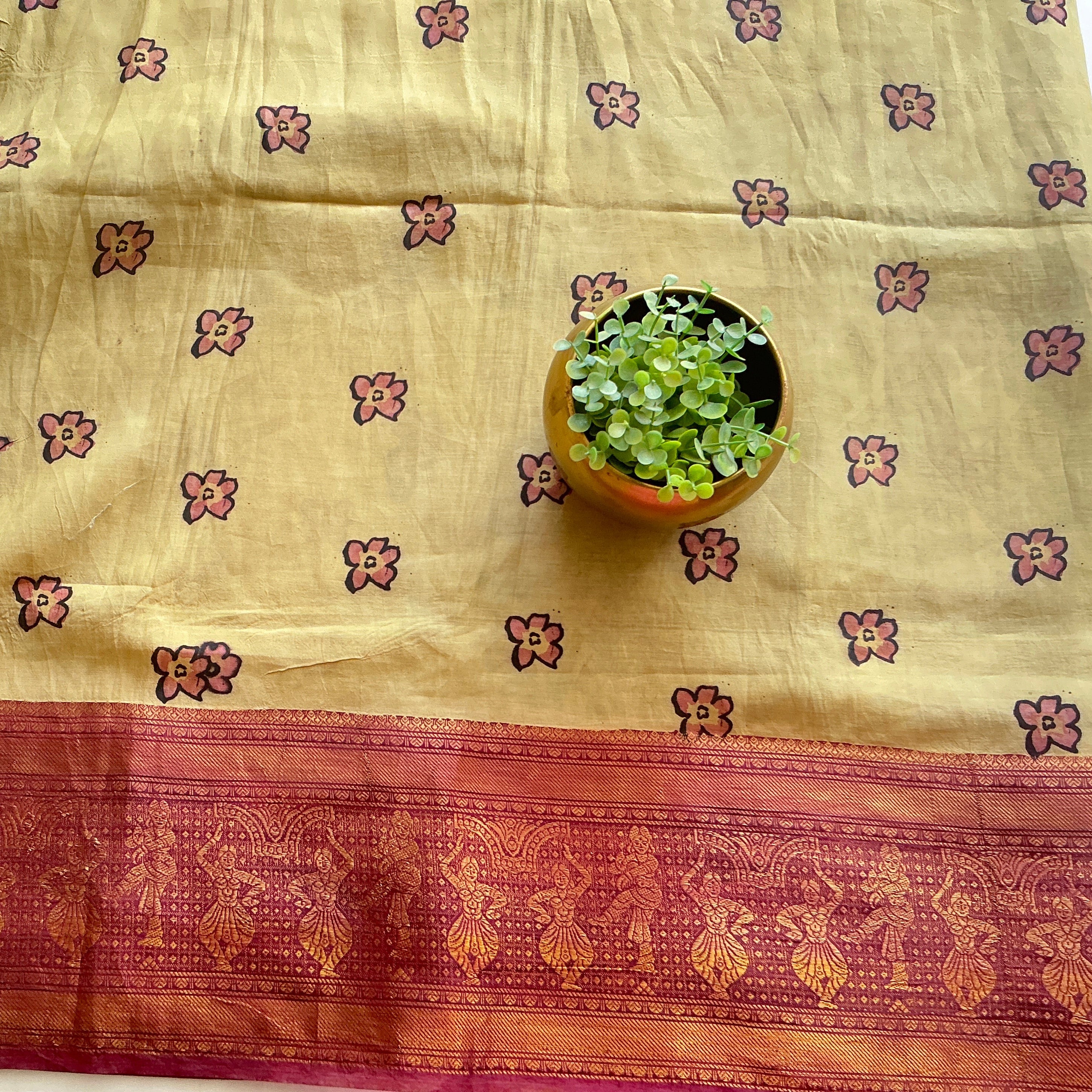 PREMIUM PURE KALANKARI BANGALORE SILK BLUE AND RED BORDER