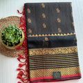 PREMIUM  MANGALAGIRI PATTU BLACK AND RED BUTTAS SAREE