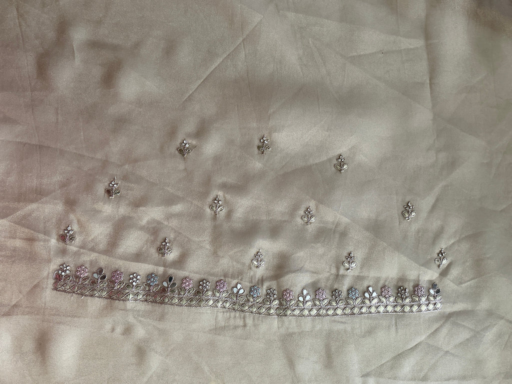 PREMIUM MIRROR WORK SAREE CREAM COLOUR