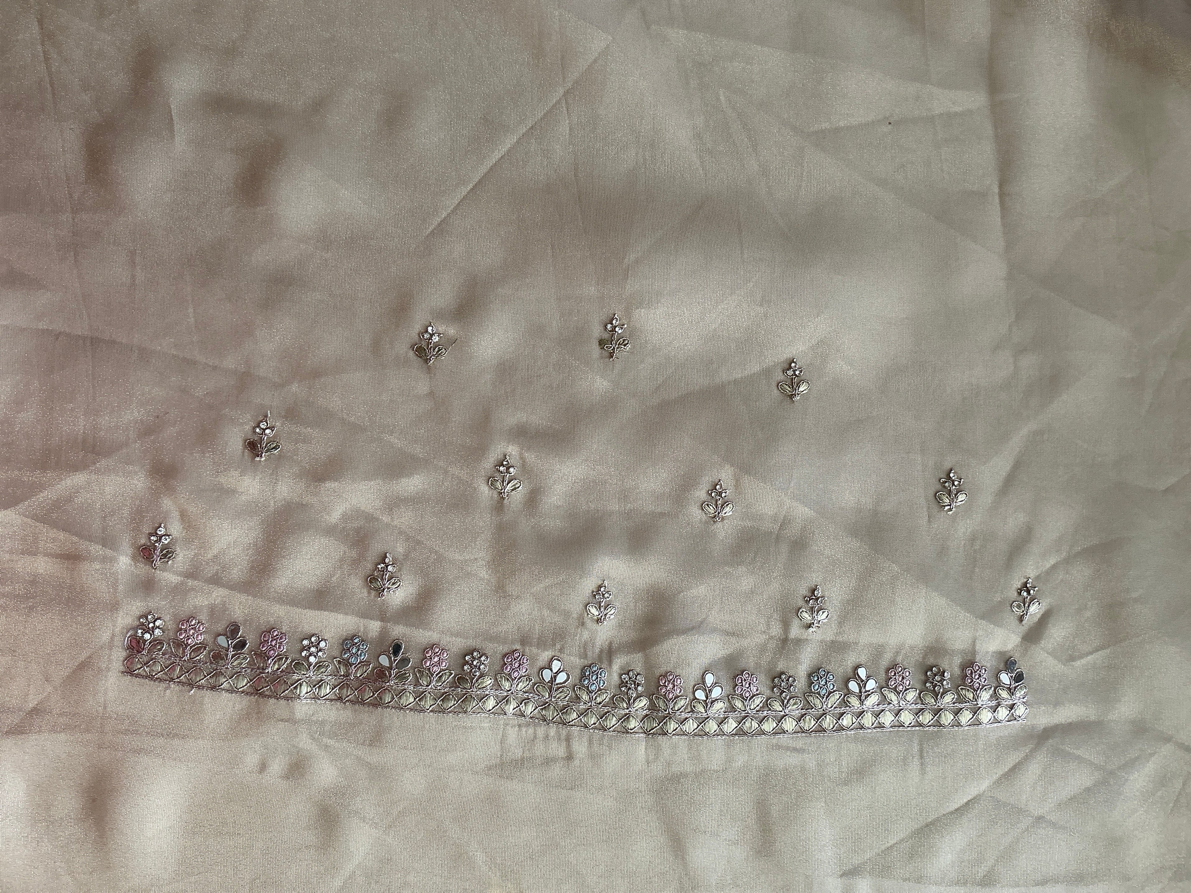 PREMIUM MIRROR WORK SAREE CREAM COLOUR