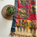 PREMIUM KALANKARI RED AND BLUE BORDER DUPATTA