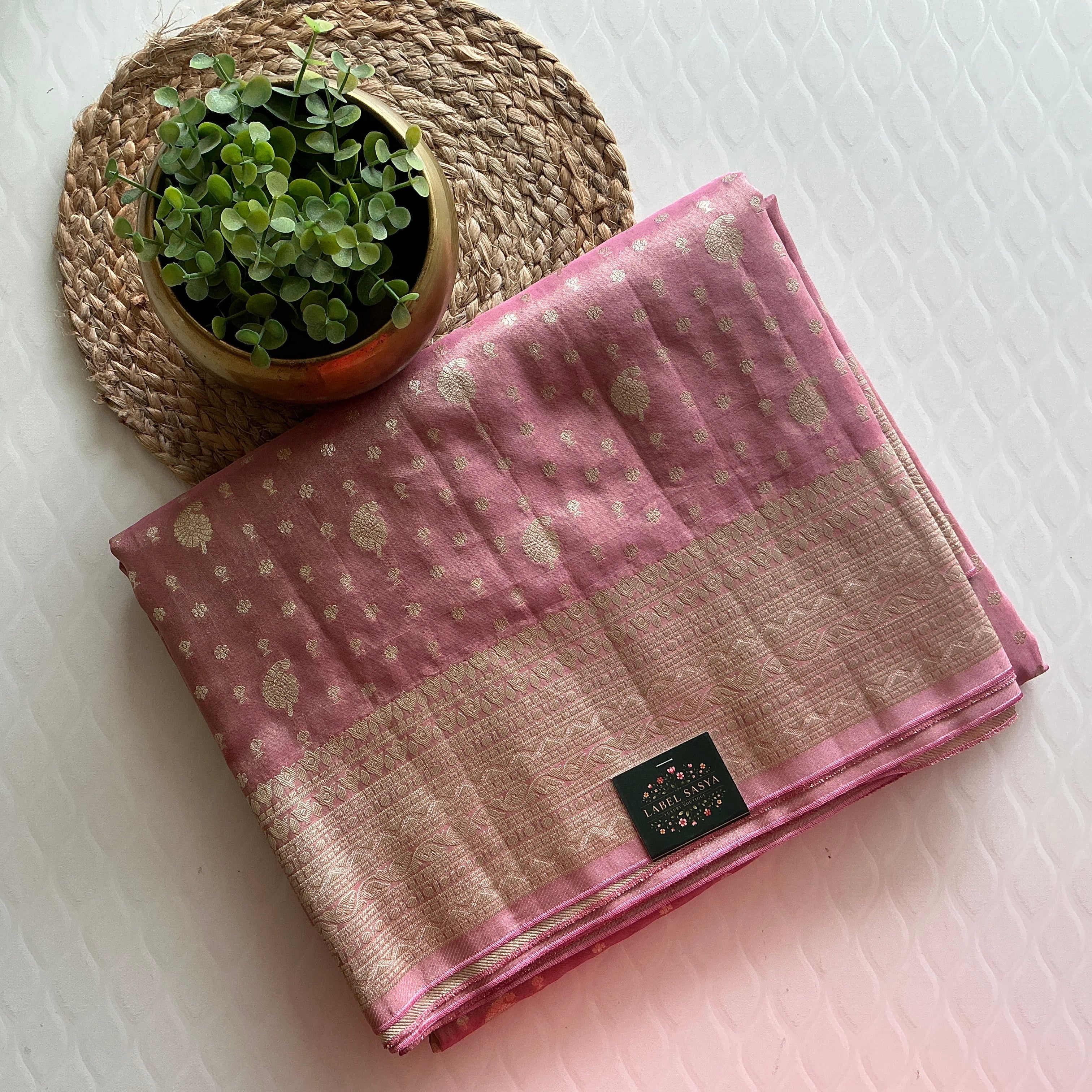 PREMIUM KORA TISSUE SAREE BABY PINK