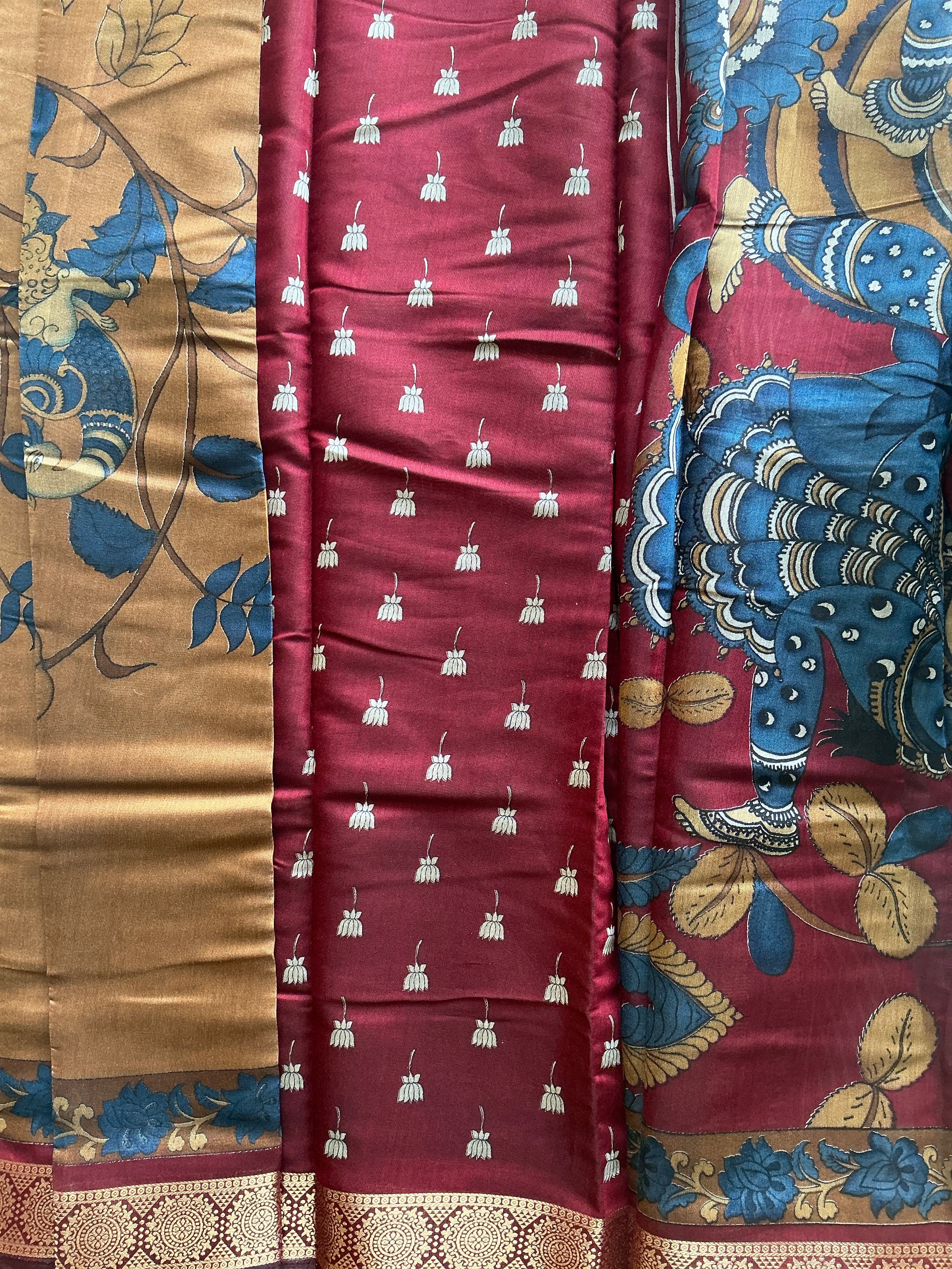 PREMIUM PURE CHANDERI BROWN AND MAROON BORDER SAREE