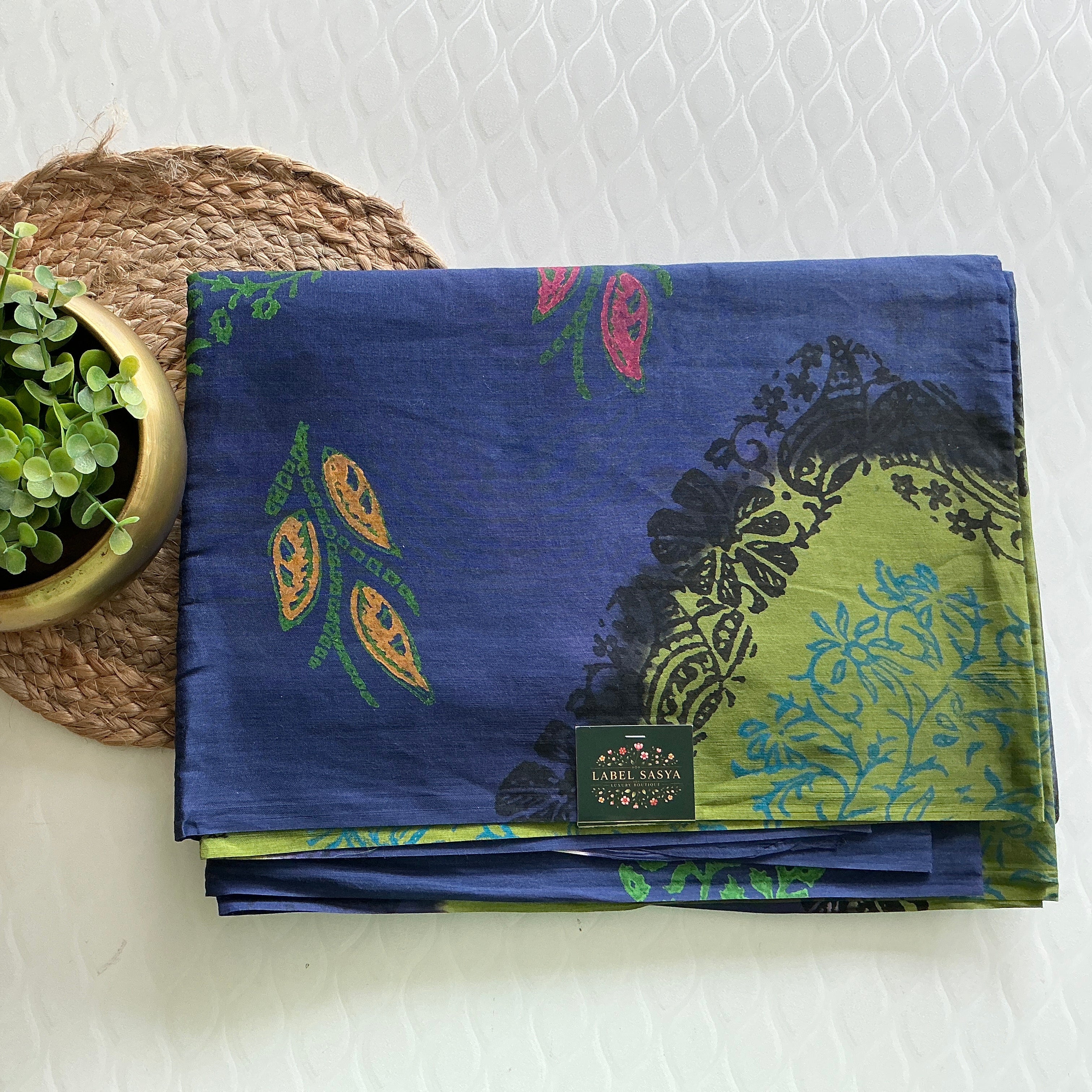 PREMIUM PURE COTTON  BLUE SAREE