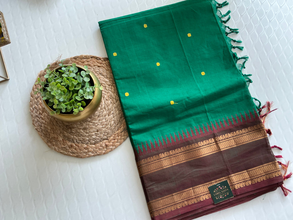 Classic Pure Kanchi Cotton Temple Border Saree