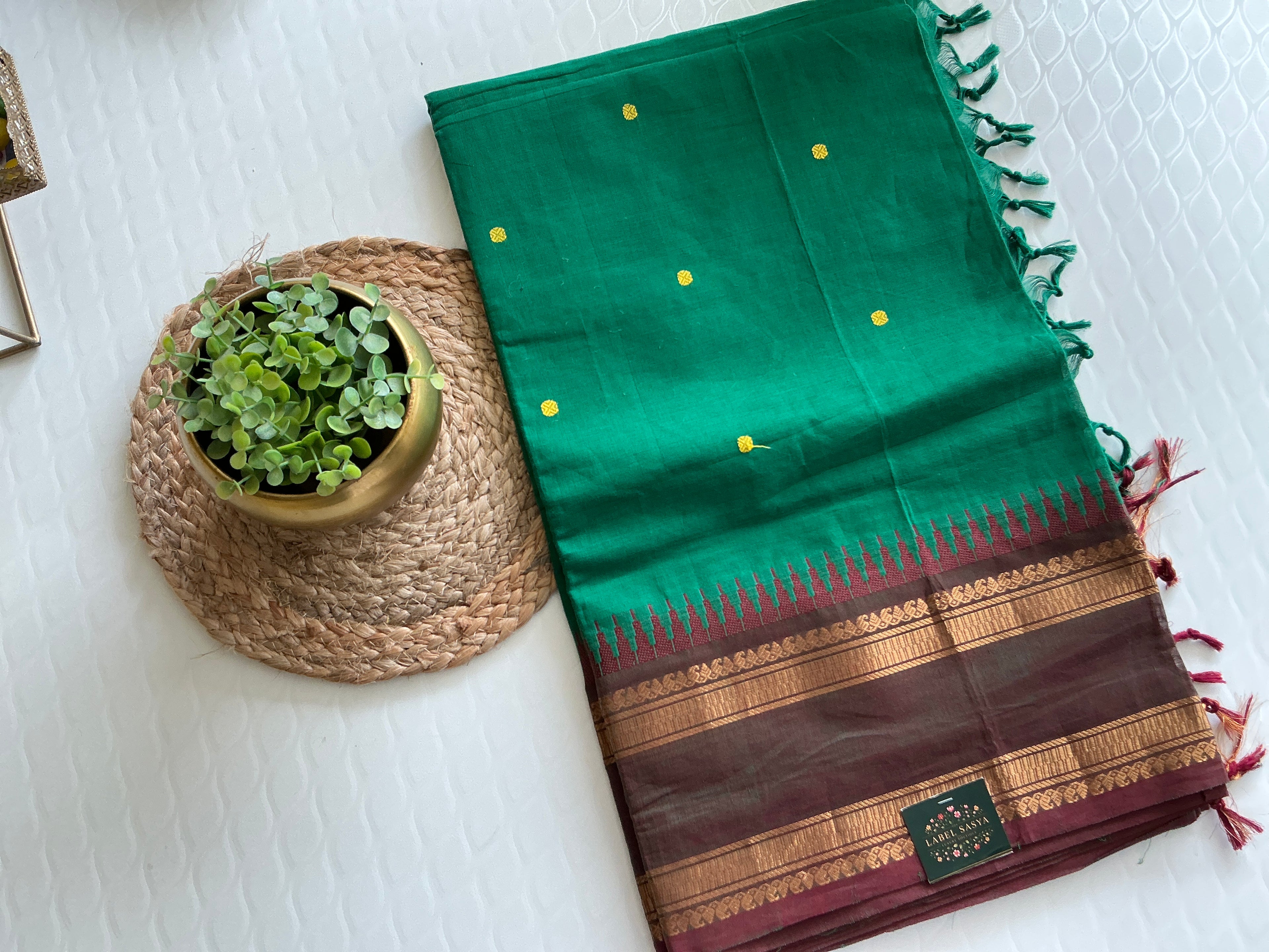 Classic Pure Kanchi Cotton Temple Border Saree