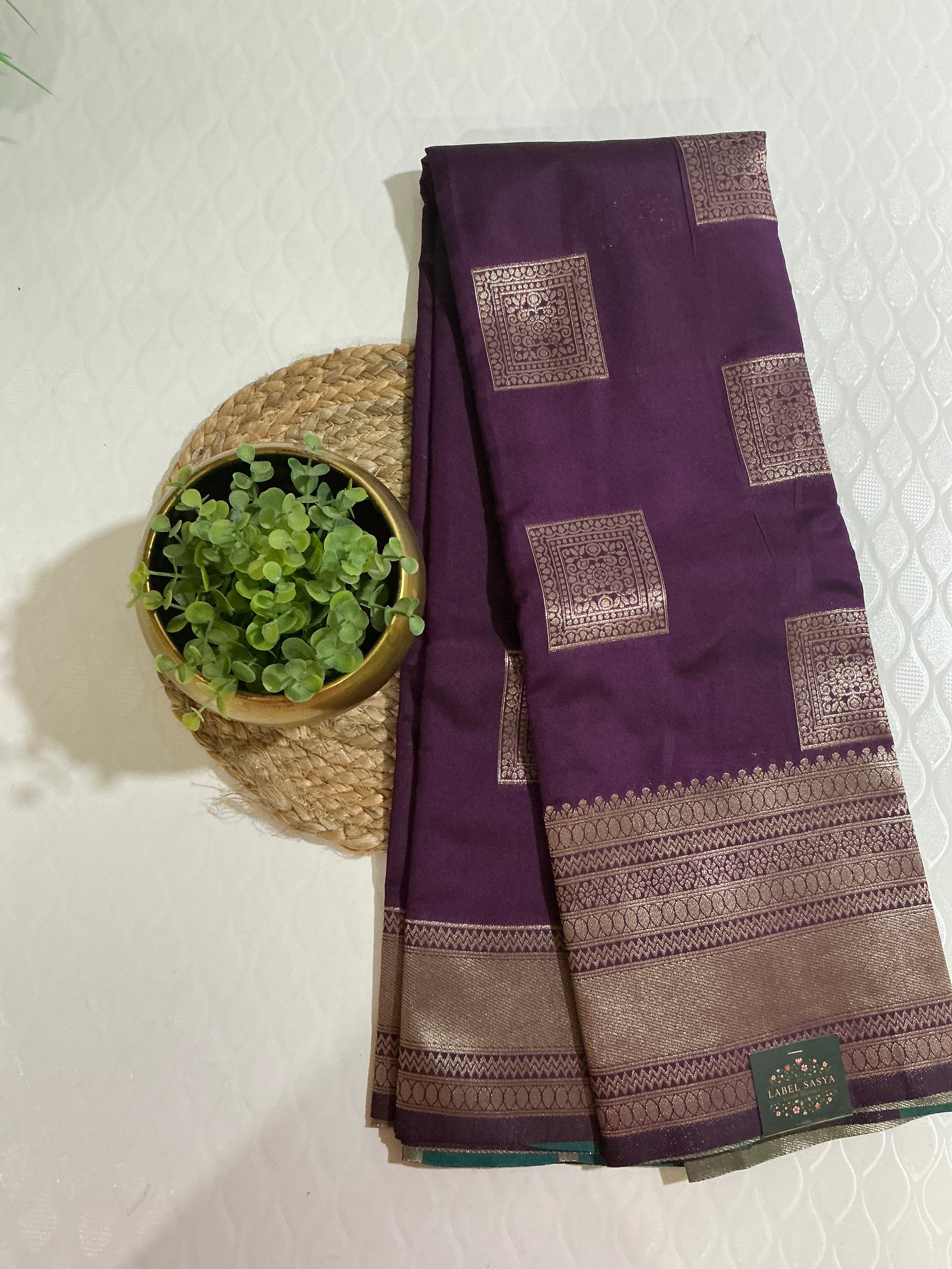 PREMIUM PATTU CONTRAST BORDER PURPLE AND TEAL SAREE