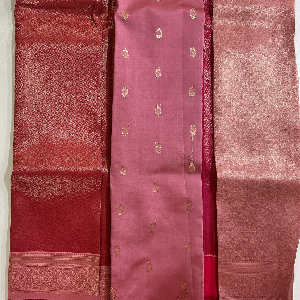 PREMIUM PATTU CONTRAST RED AND PEACH BORDER SAREE