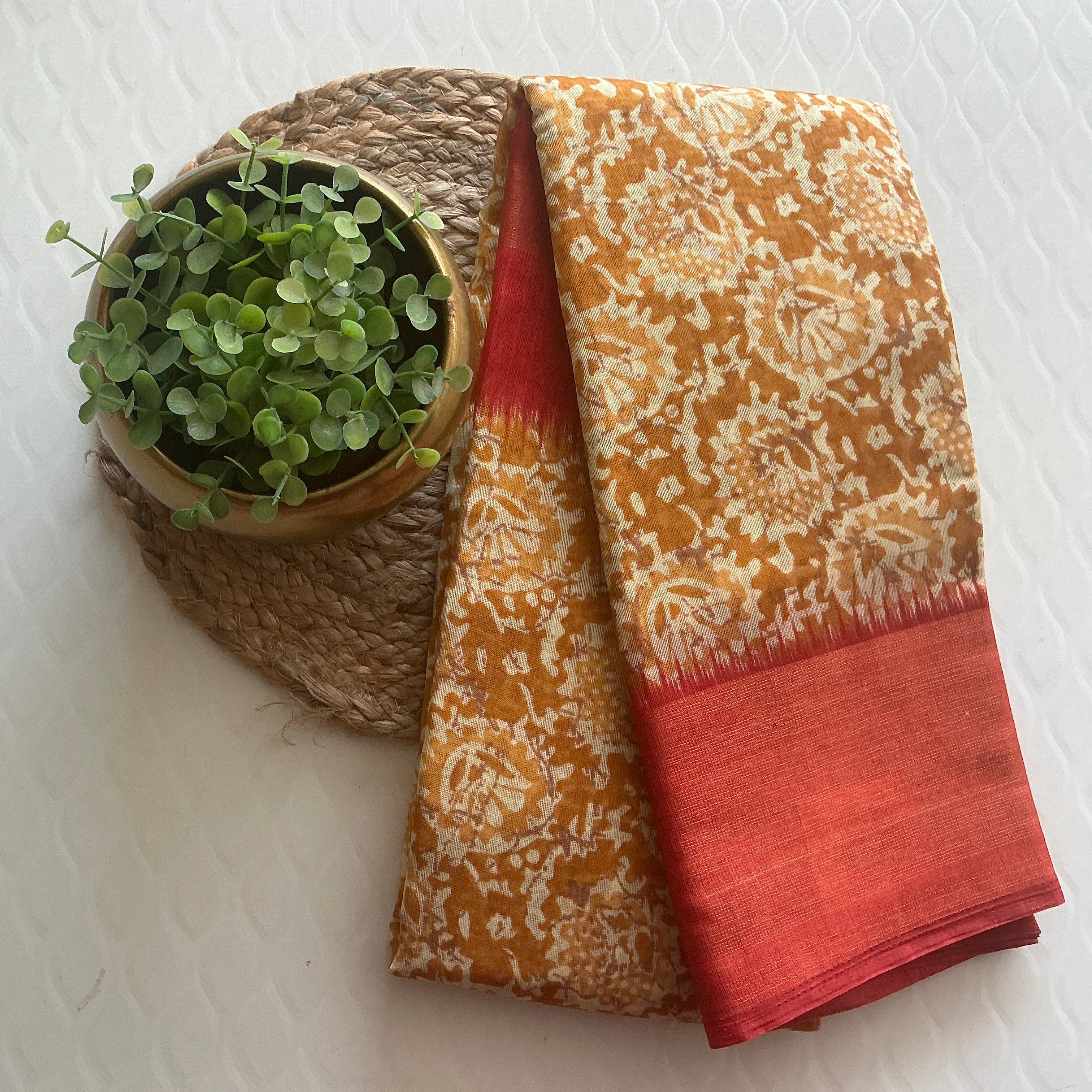 PREMIUM COTTON SILK SAREE YELLOW AND ORANGE