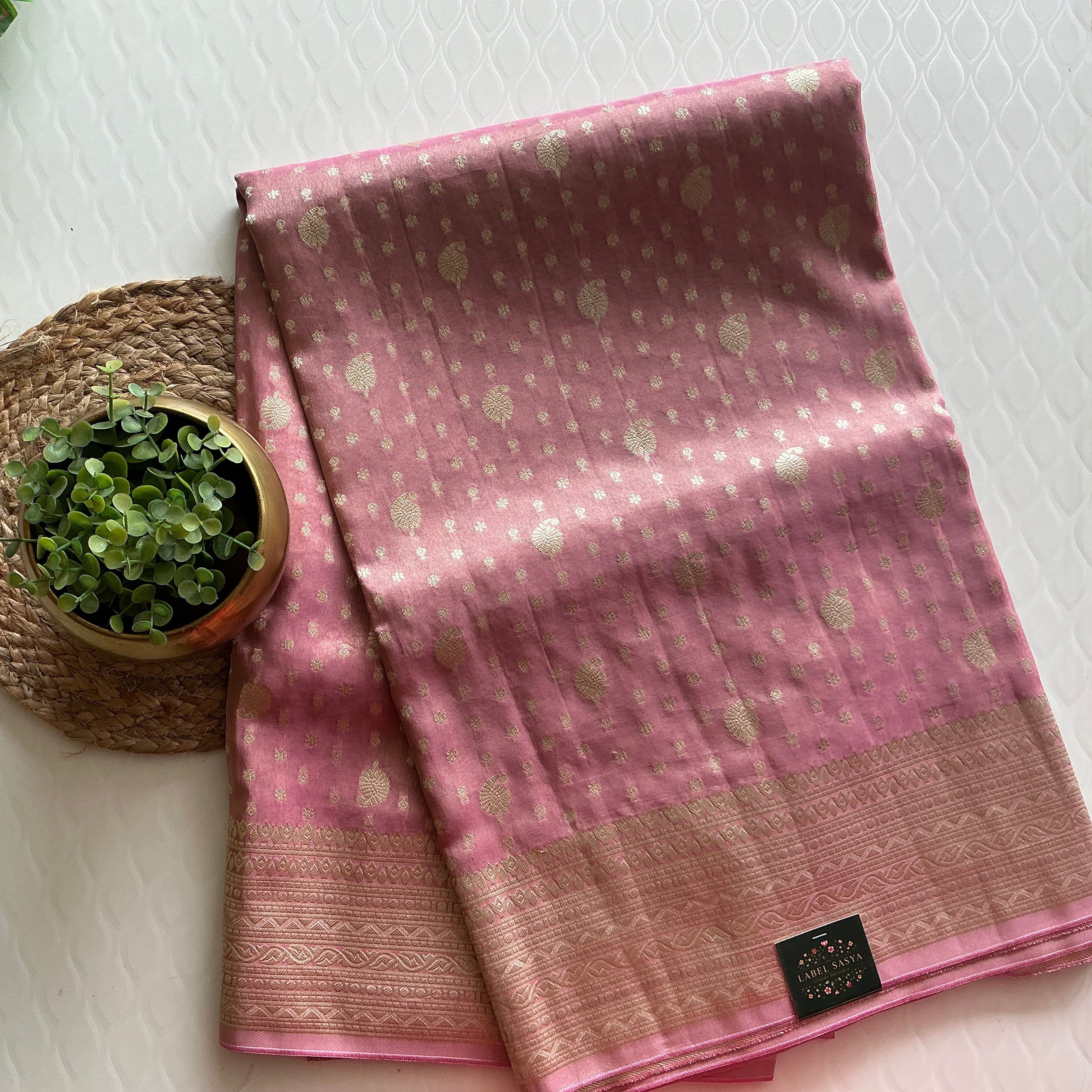 PREMIUM KORA TISSUE SAREE BABY PINK